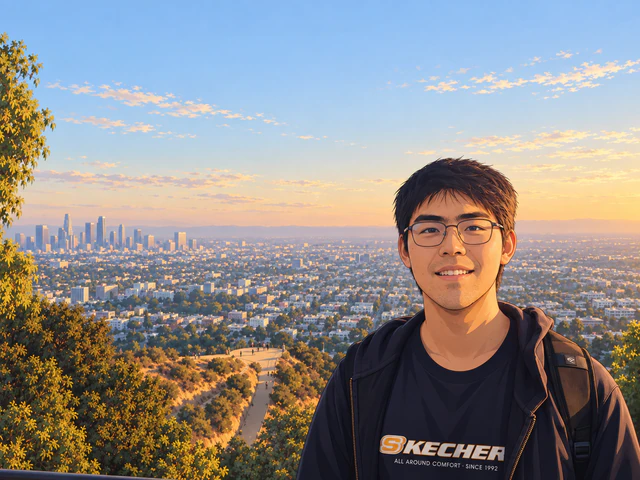 Anime illustration of Siyuan Jiang overlooking Los Angeles from Griffith Observatory