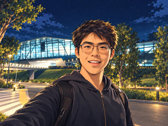 Anime illustration of Siyuan Jiang outside NVIDIA at night