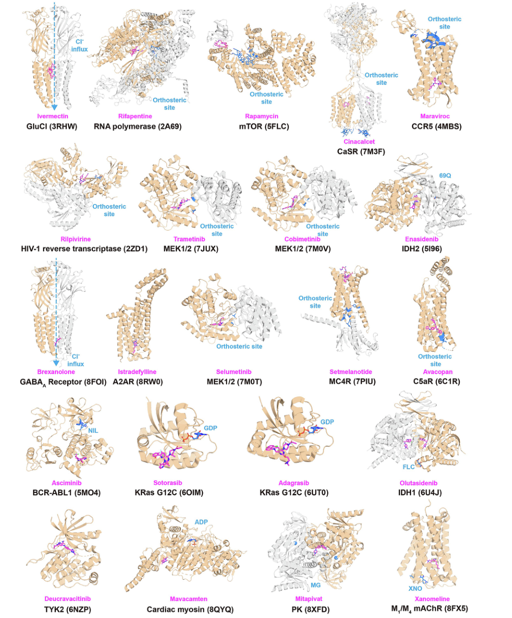Figure 1: Complexes of FDA-approved allosteric drugs with their target proteins