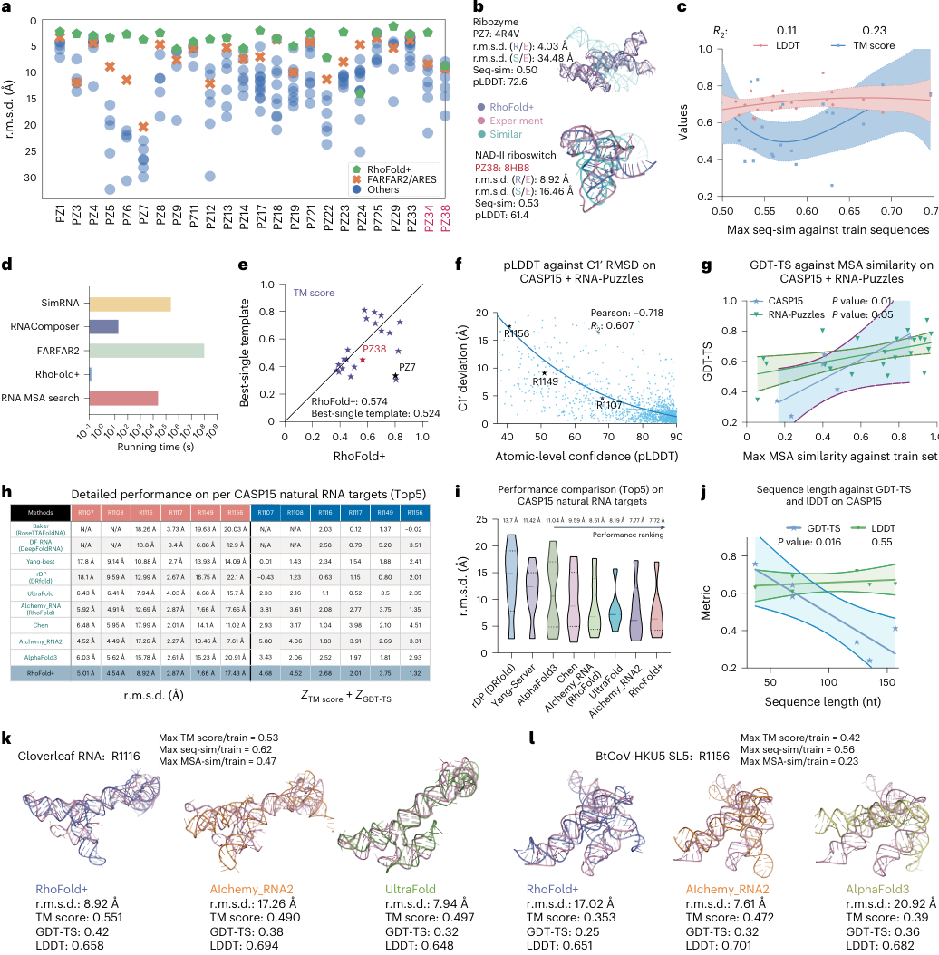 Figure 2: Benchmarking RhoFold+ on RNA-Puzzles and CASP15